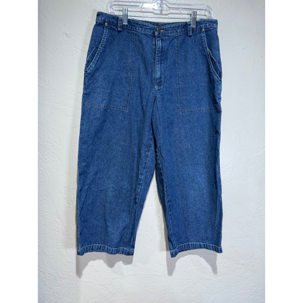 Crazy Horse Liz Claiborne Women 12 Blue Denim Utility Capri Wide Leg Crop Pants